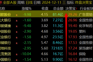 终盘决策宝 通达信指标 副图排序公式 尾盘战法 股市每天一支